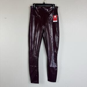 NWT Spanx Faux Patent Leather High Rise Gloss Leggings Lined Ruby Petite Small